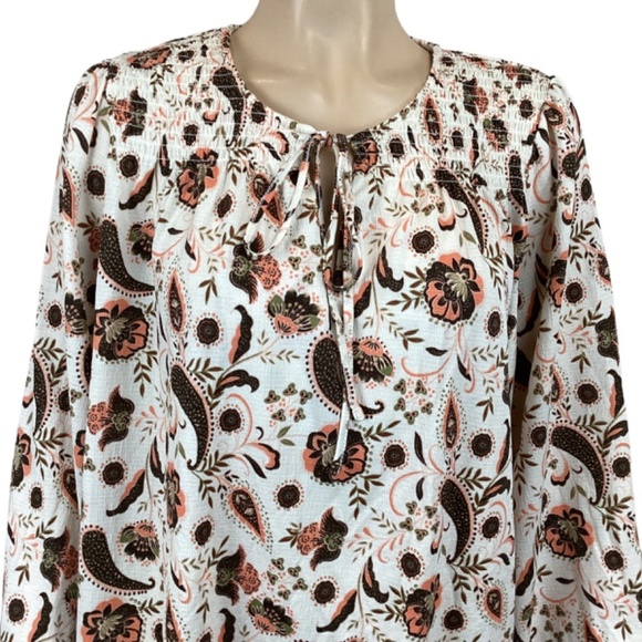 Melloday peach printed top flowy long sleeve size small Boho‎ - Picture 4 of 7